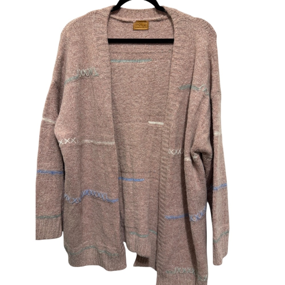 POLs‎ Pink Knit Open Front Cardigan Sweater With Embroidered Details Womens
